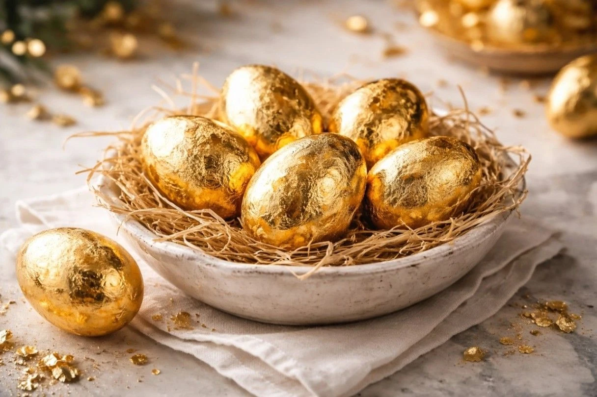 как красить яйца поталью