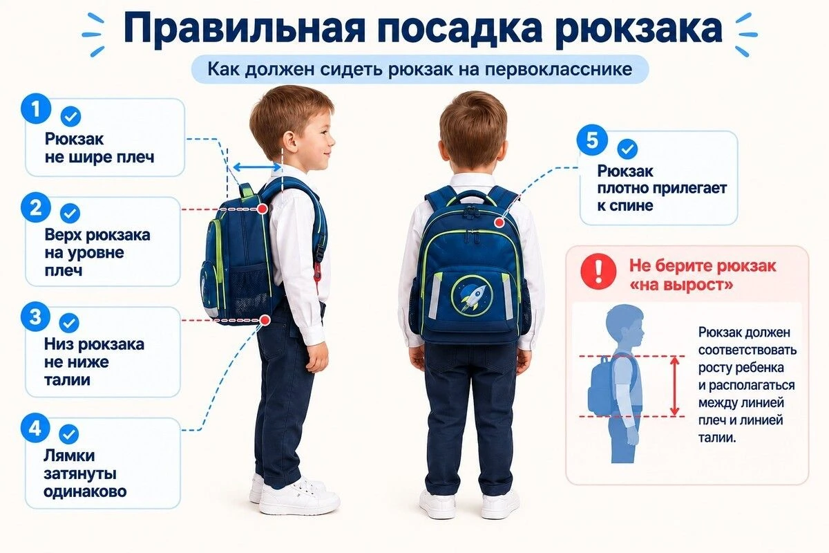 как должен сидеть рюкзак на первокласснике