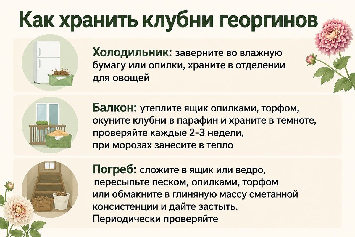 как хранить георгины