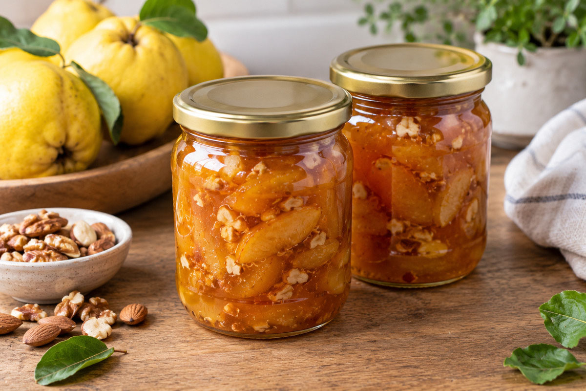 банки с вареньем из айвы с орехами