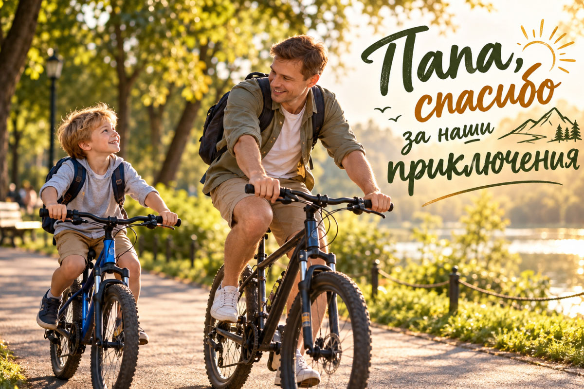 Мальчик и отец на велопрогулке