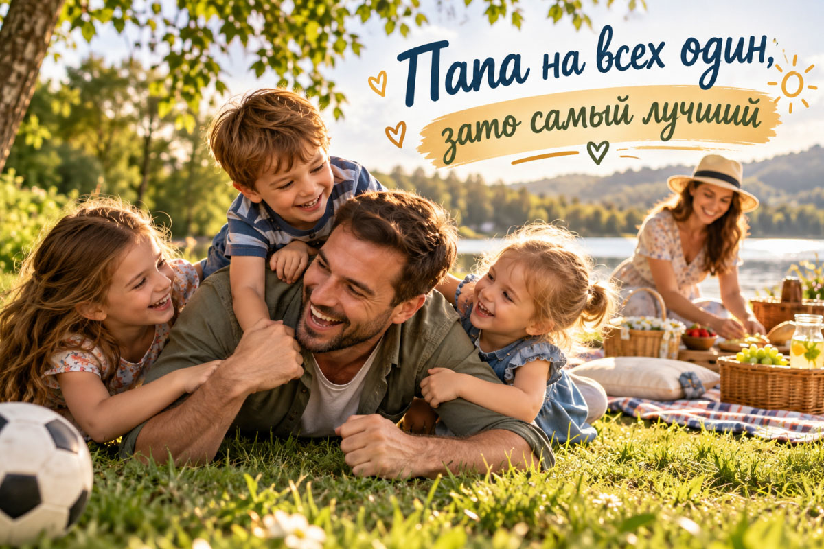 Семья с тремя детьми на пикнике