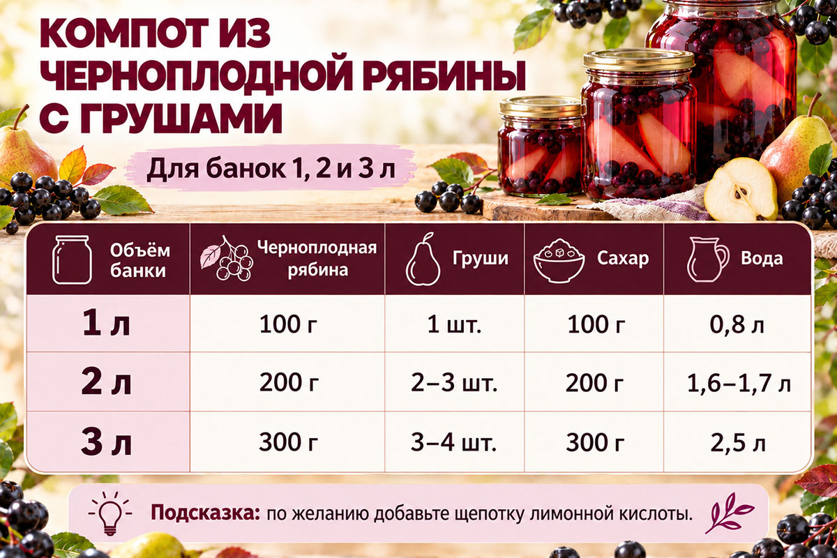 напиток с черноплодкой и грушами