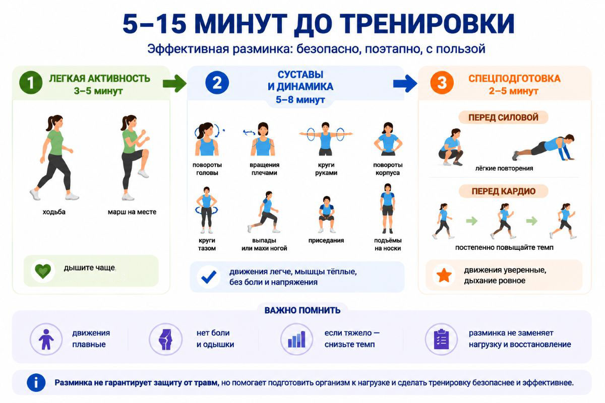 инфографика с общей информацией о разминке