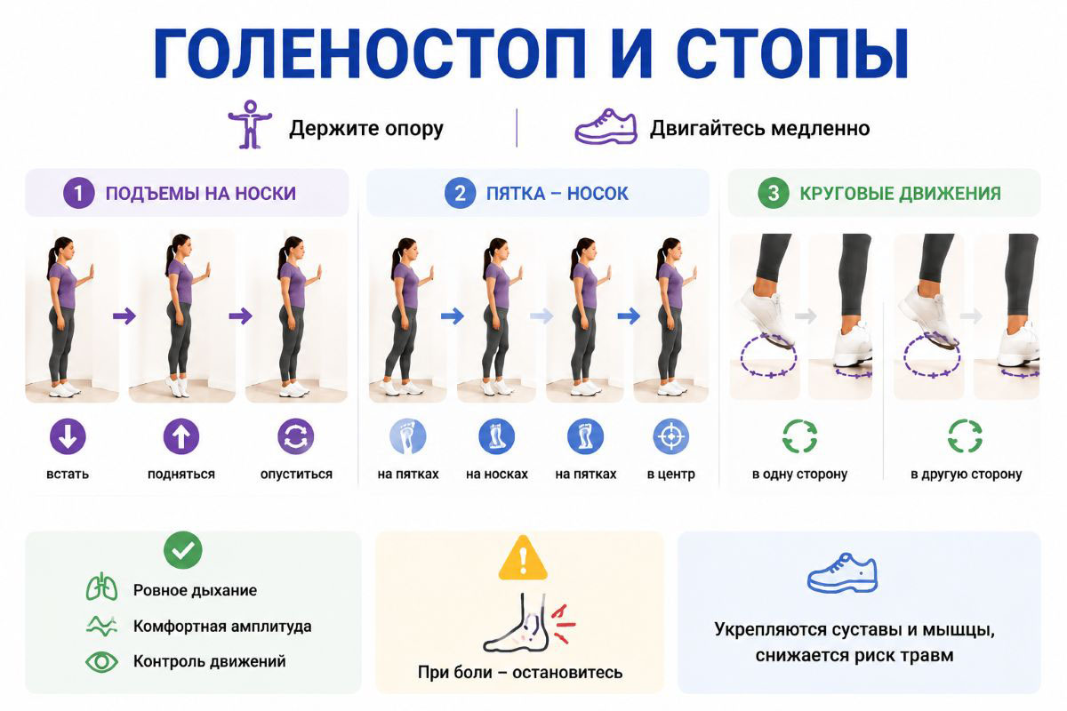 инфографика как разминать стопы