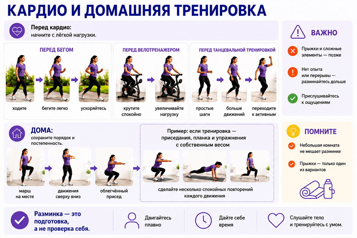 инфографика как разогреваться перед кардио