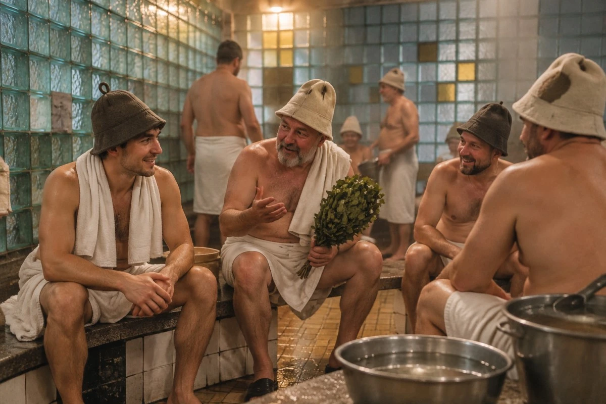 мужчины в бане