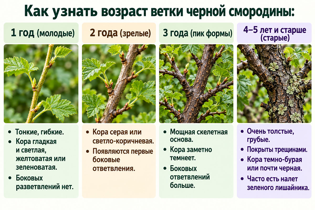 как определить возраст ветки черной смородины памятка