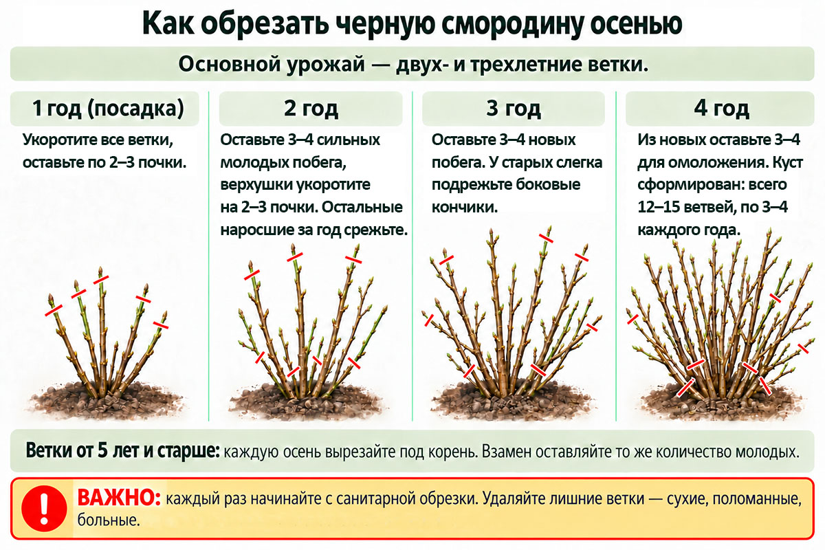 как обрезать черную смородину осенью схема
