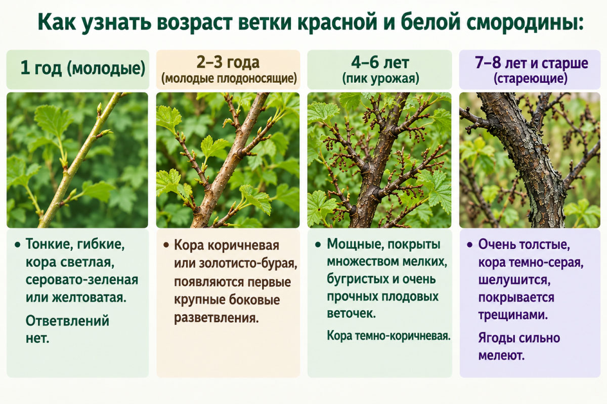 как определить возраст ветки красной и белой смородины памятка