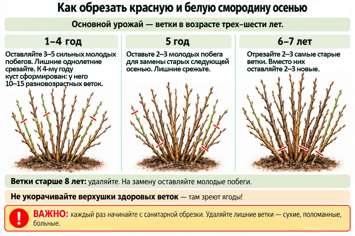 как обрезать красную и белую смородину осенью схема