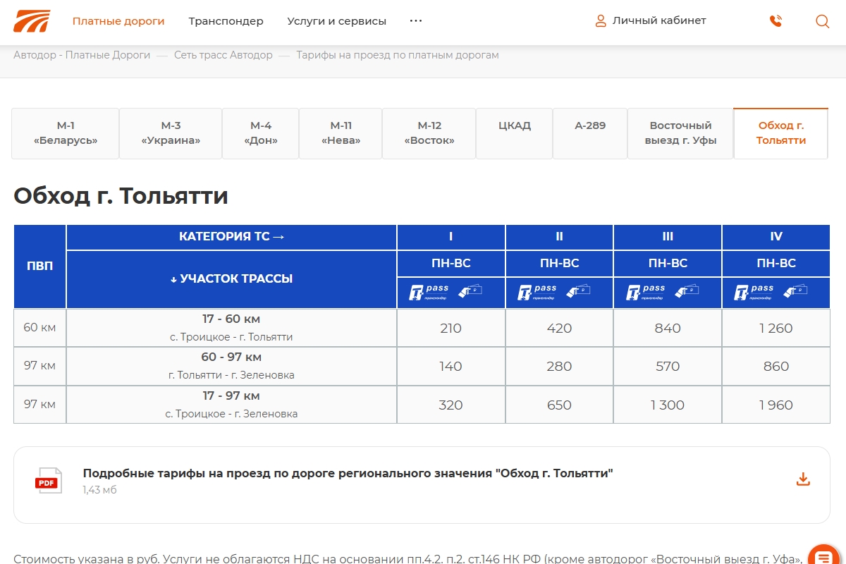 тарифы на проезд обход тольятти