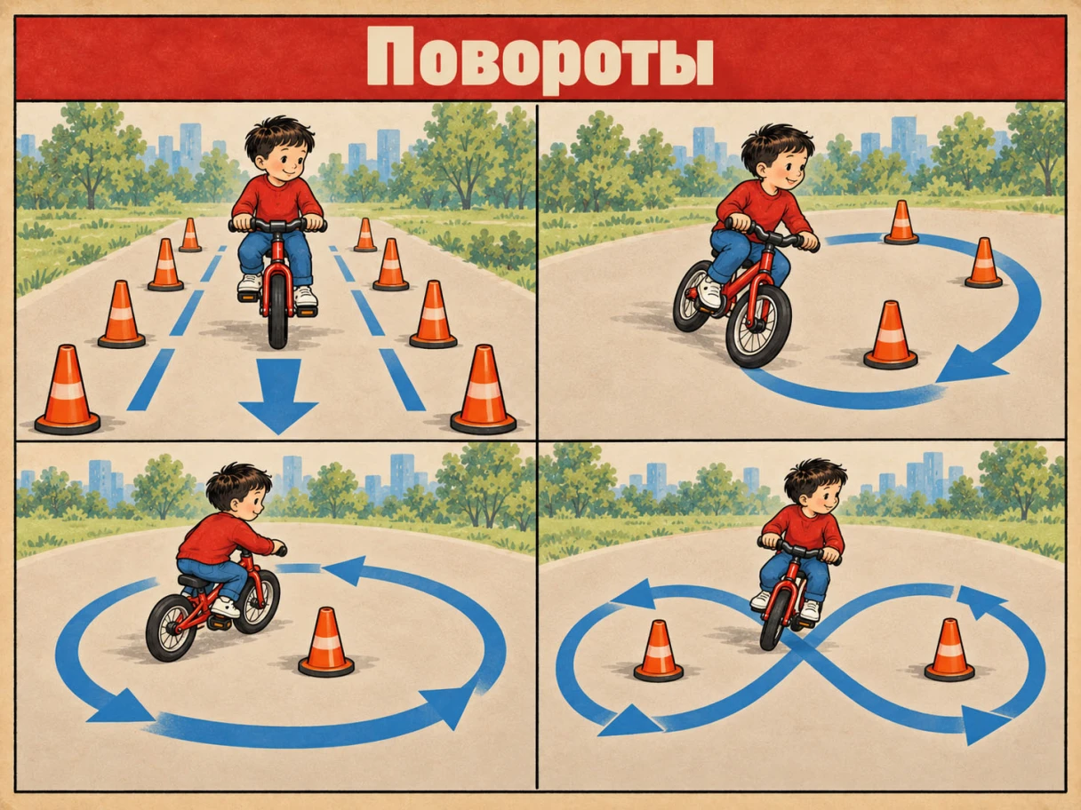 Учимся поворачивать между конусами. Источник: нейросеть
