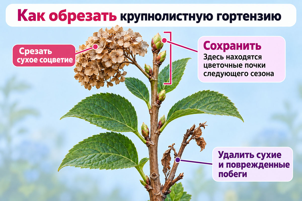 Как обрезать крупнолистную гортензию осенью.