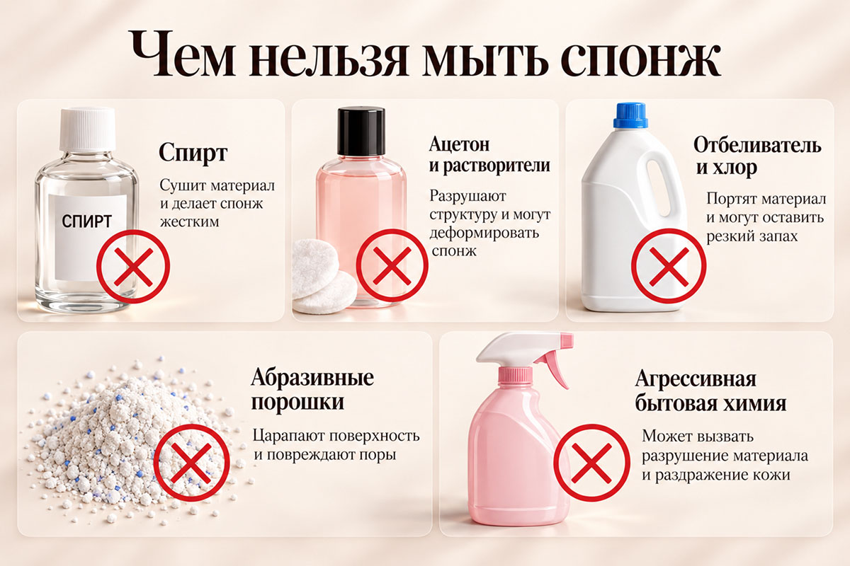 Средства, которыми нельзя мыть спонж