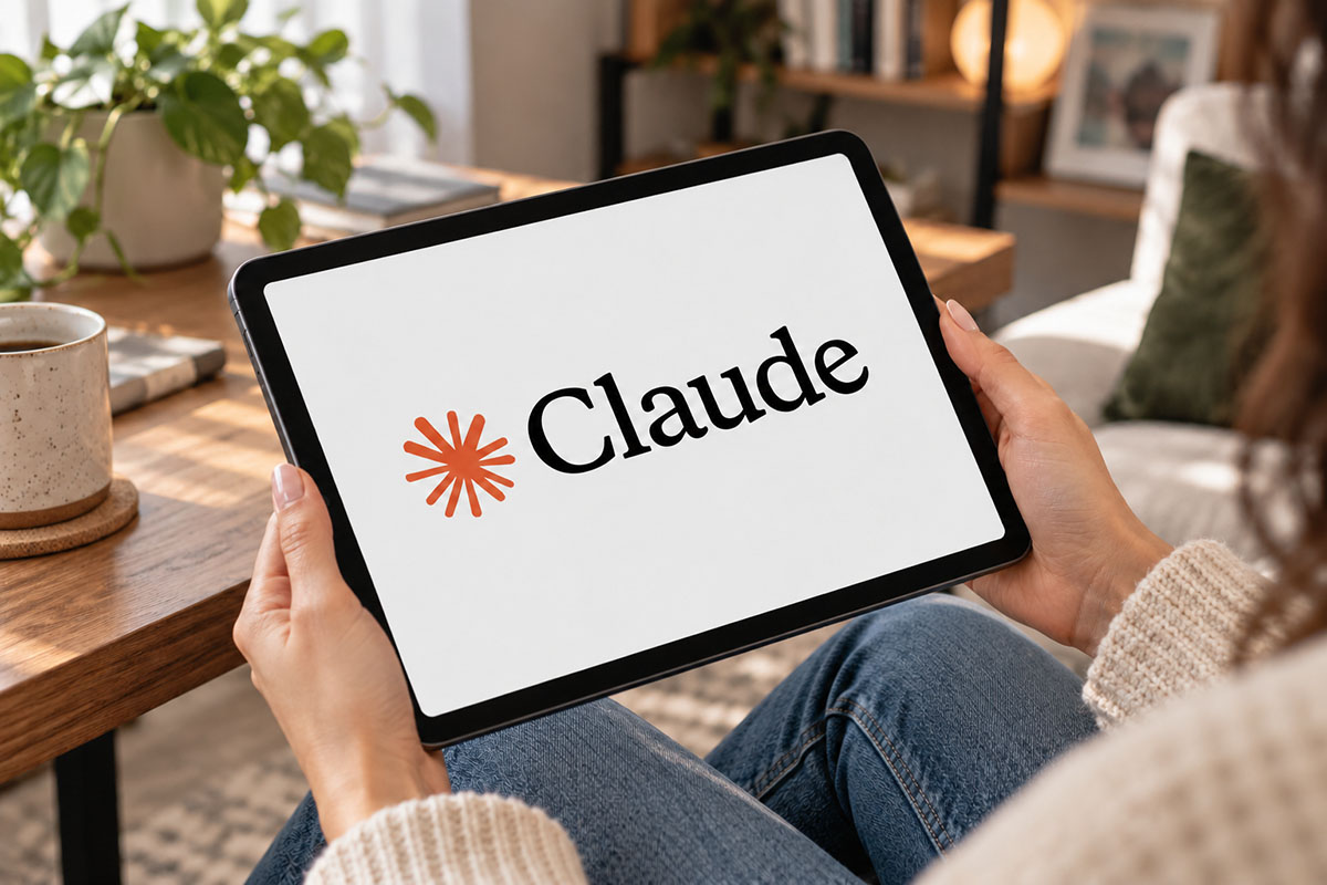 экран планшета с логотипом клода