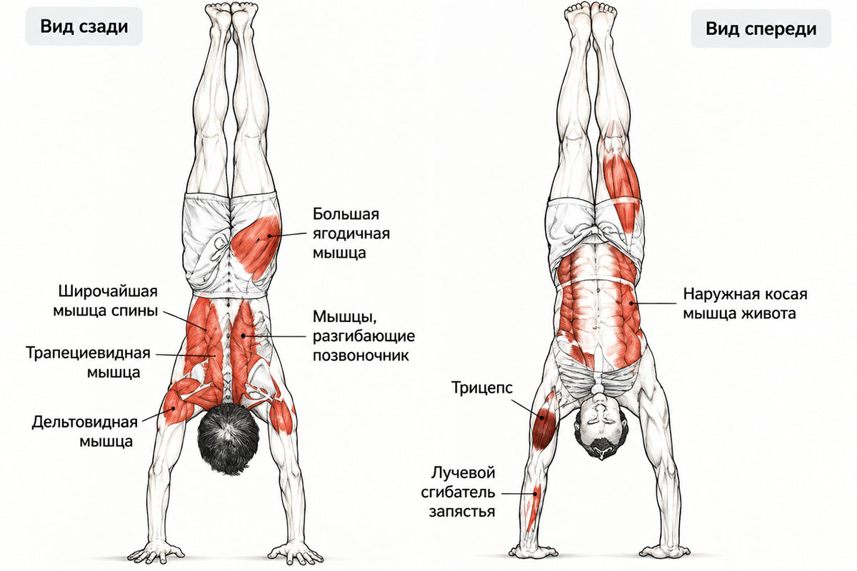 схема какие мышцы работают при стойке у стены