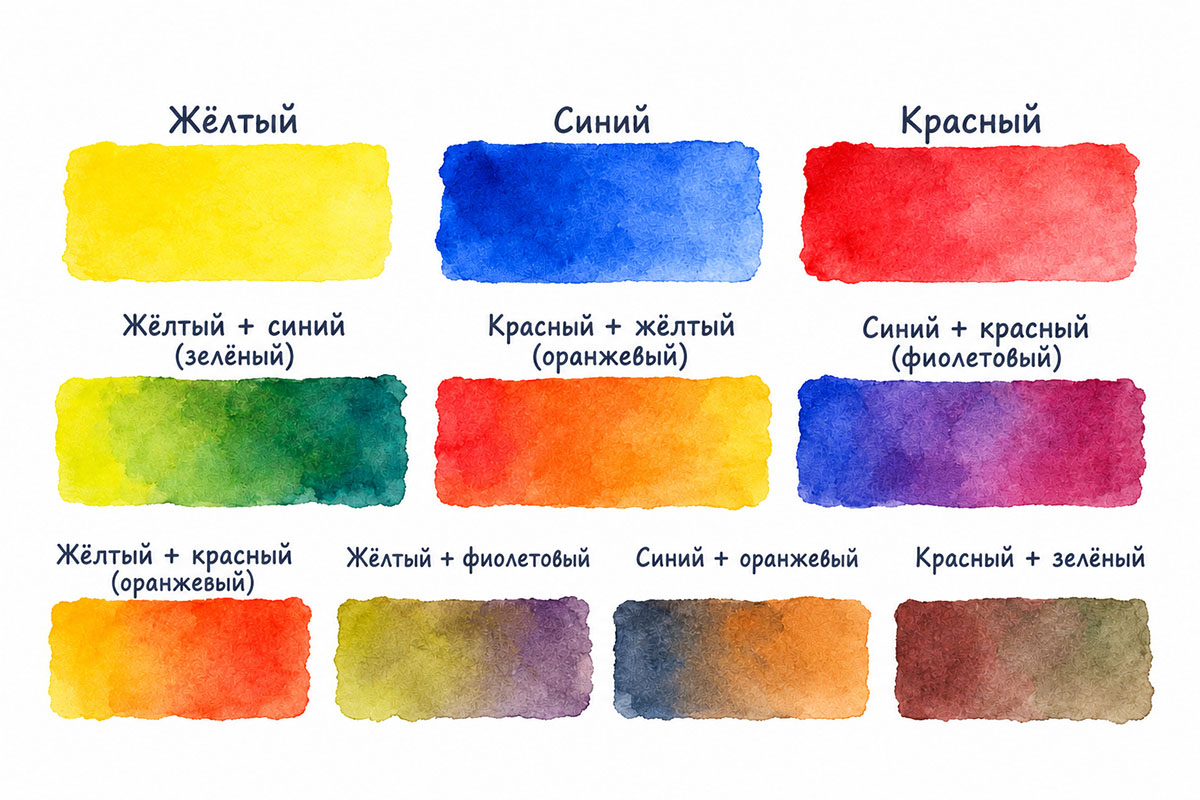 урок по смешиванию цветов в акварели