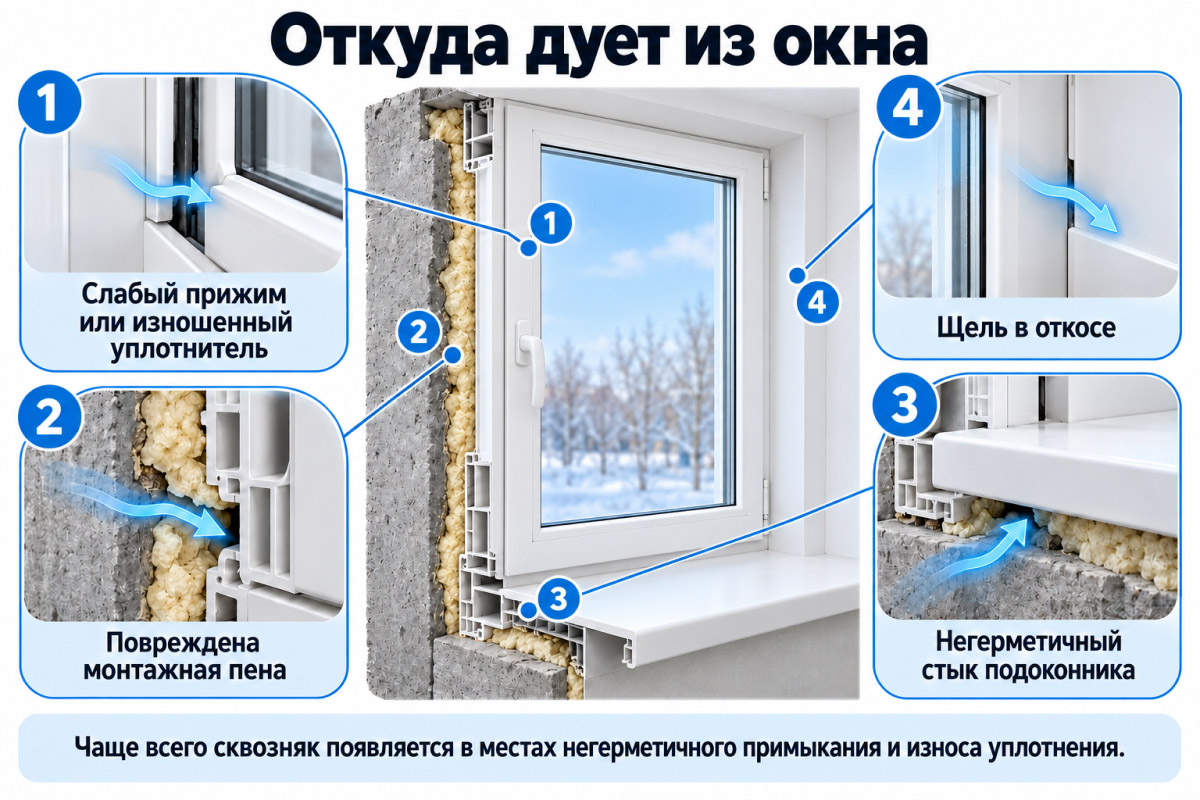 инфографика откуда дует из пластикового окна