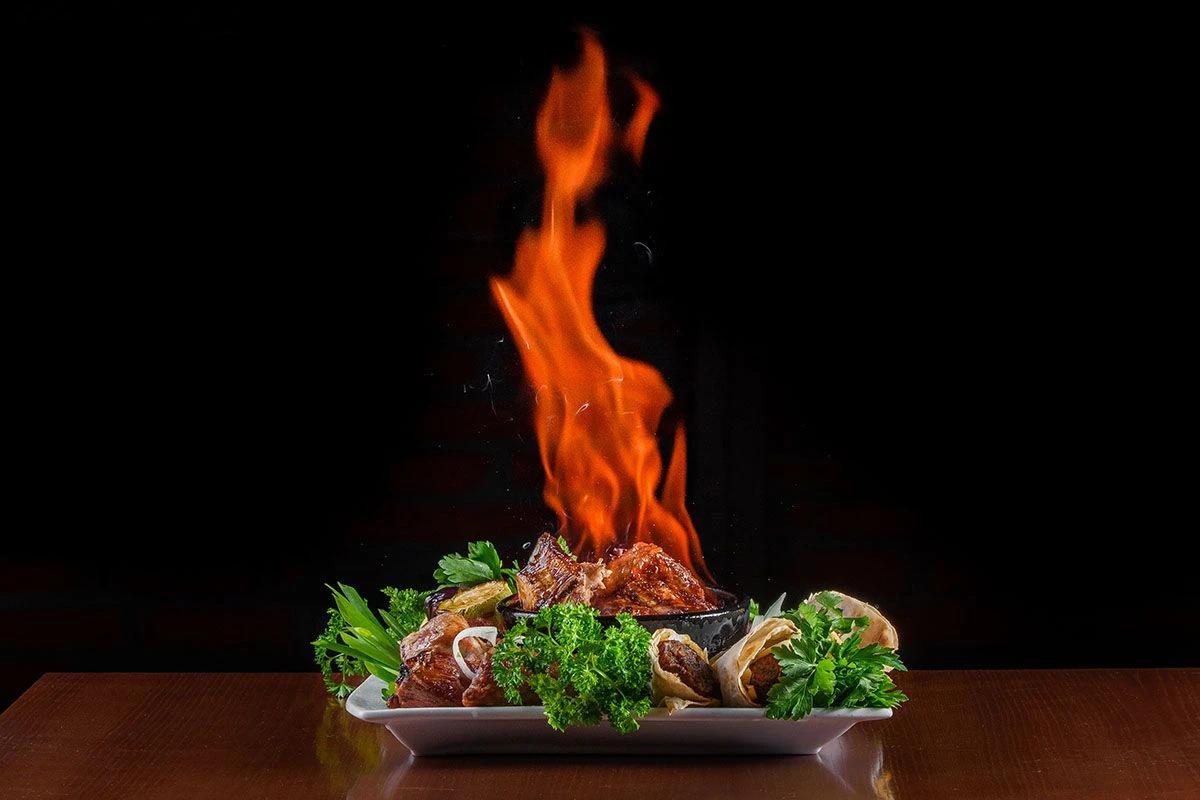 фламбе огонь блюдо мясо