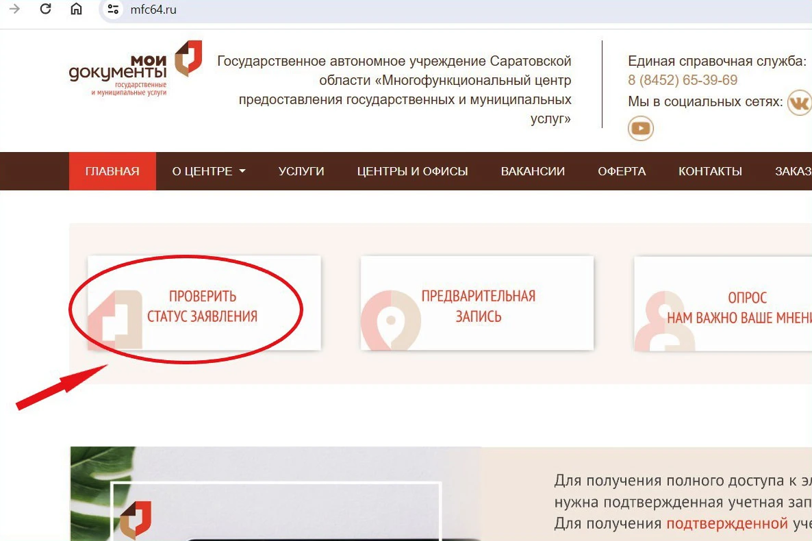 статус дела мфц
