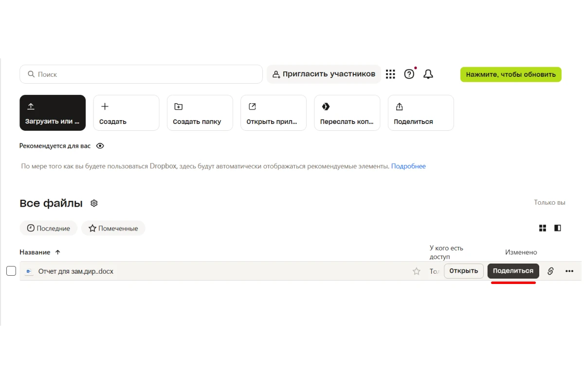Отправьте файл сразу в сообщении, а не копируйте ссылку. Источник: dropbox.com