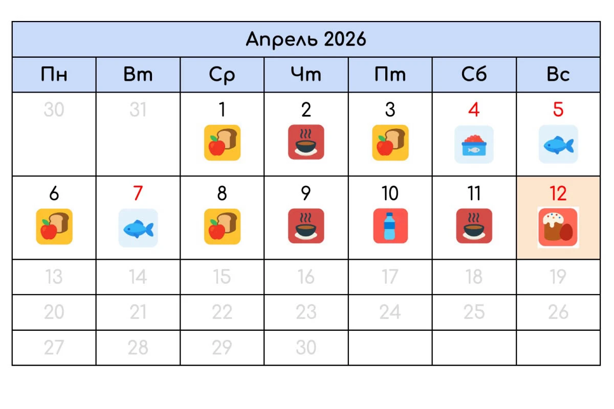 Календарь питания в Великий пост в 2026 году