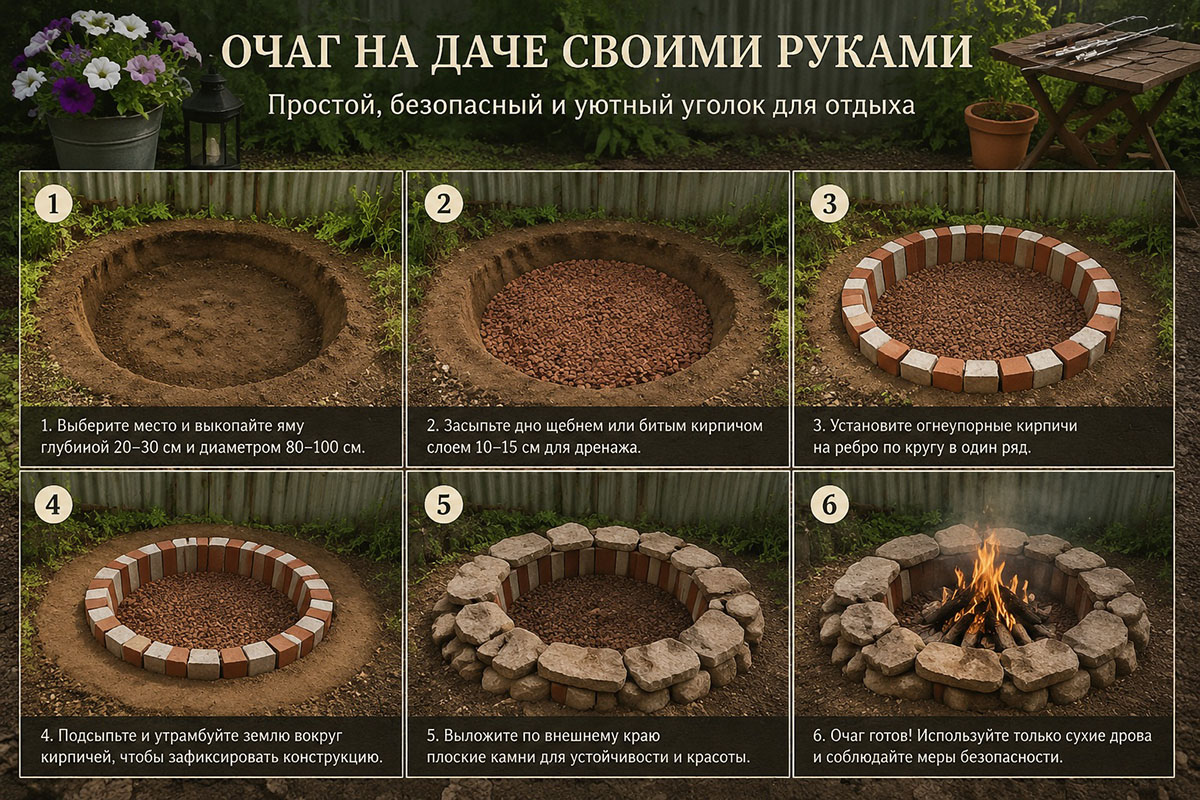 Своими руками можно сделать как маленький временный очаг, так и капитальную печь. Источник: нейросеть