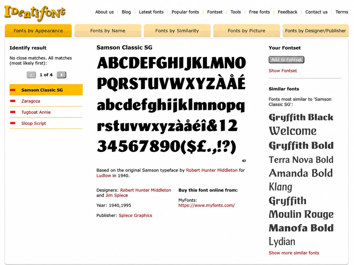 Результат поиска в Identifont. Источник: identifont.com