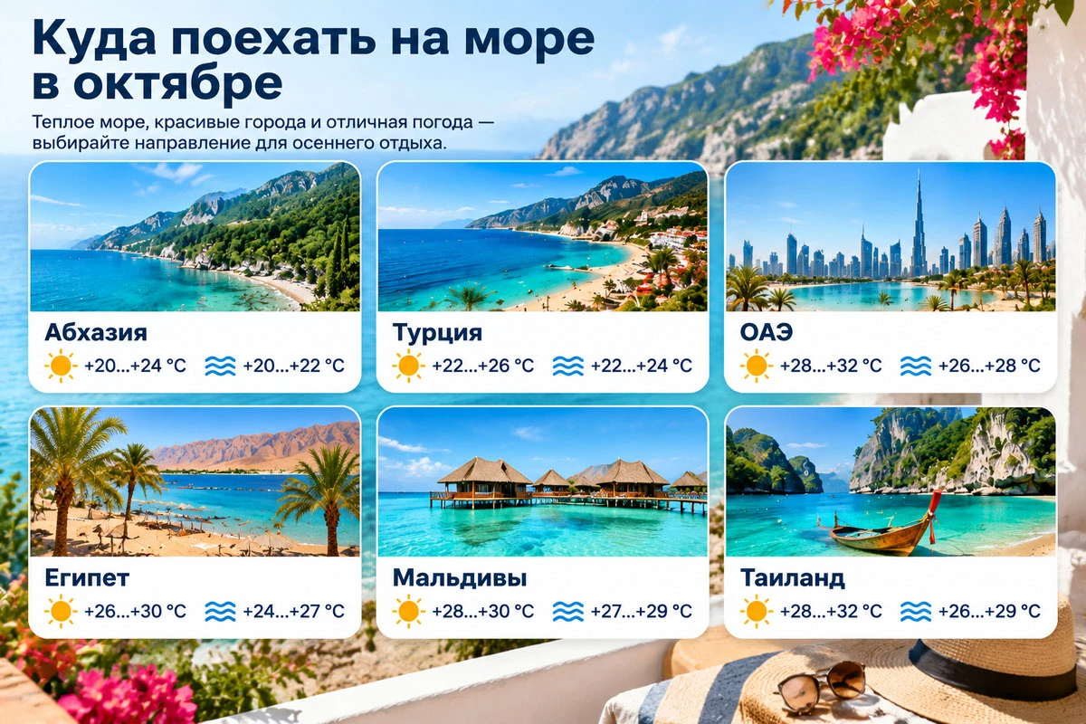 Куда отправиться за границу на море. Источник: нейросеть