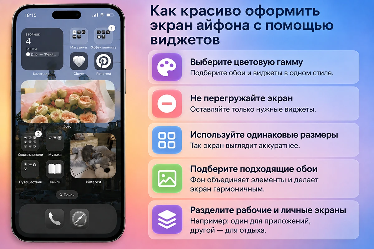 <span style="font-weight: 400;">Основные правила, чтобы красиво оформить рабочее пространство. Источник: настройки iOS</span>