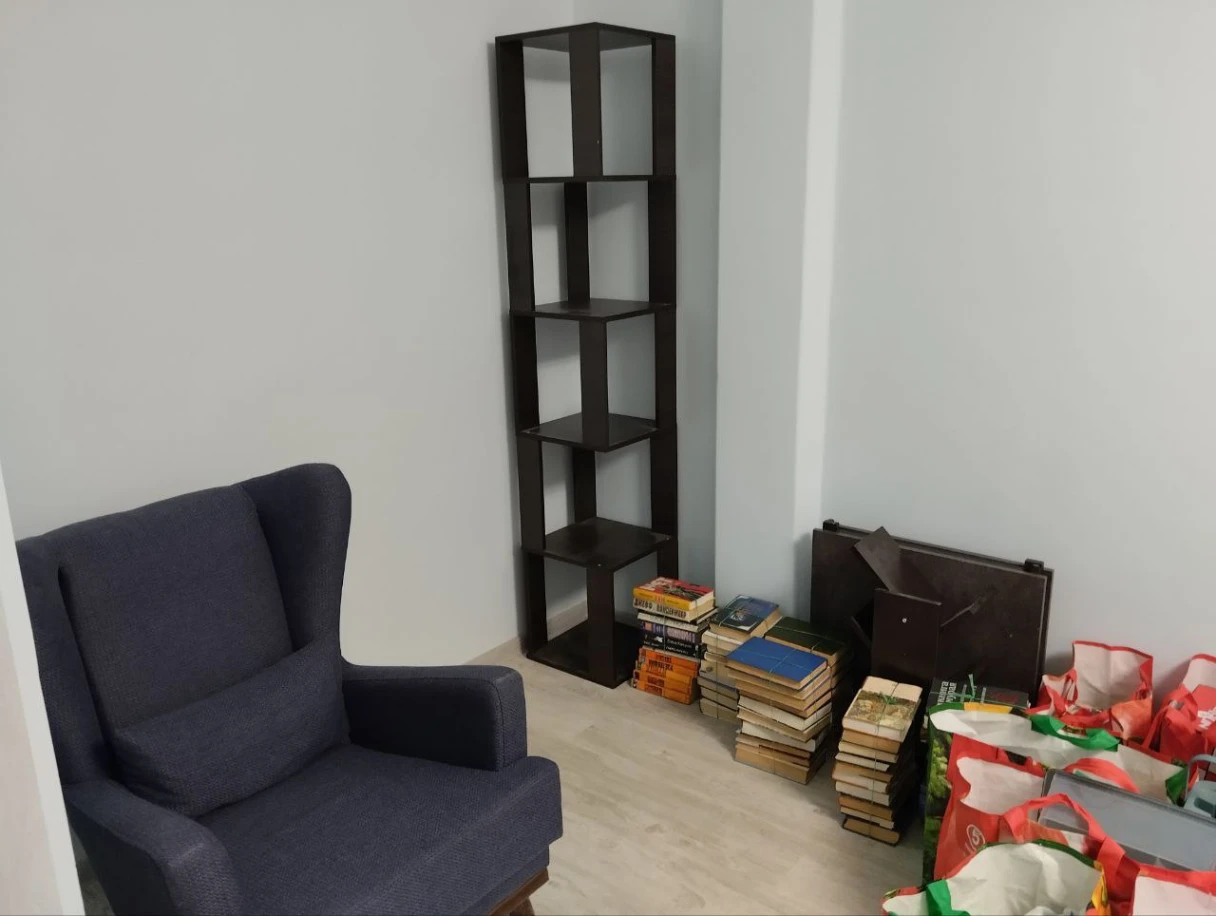кресло стеллаж и книги